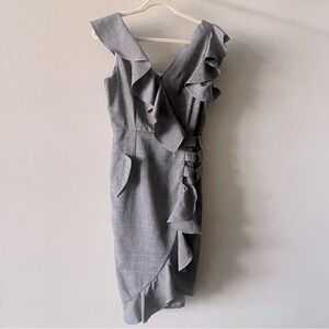 Cup & Tea Los Angels Gray Ruffled Dress Deep V Neck
